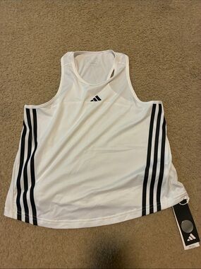 adidas White Tank with Black Three-Stripes